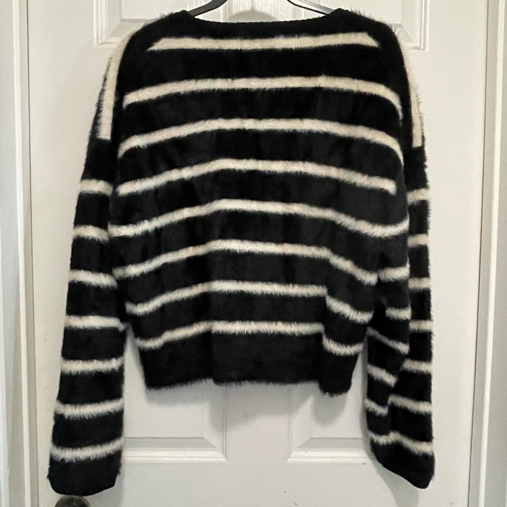 J. CREW Sweater Lady Jacket - Black and Ivory Striped Brushed Yarn - Sz S - Picture 3 of 11